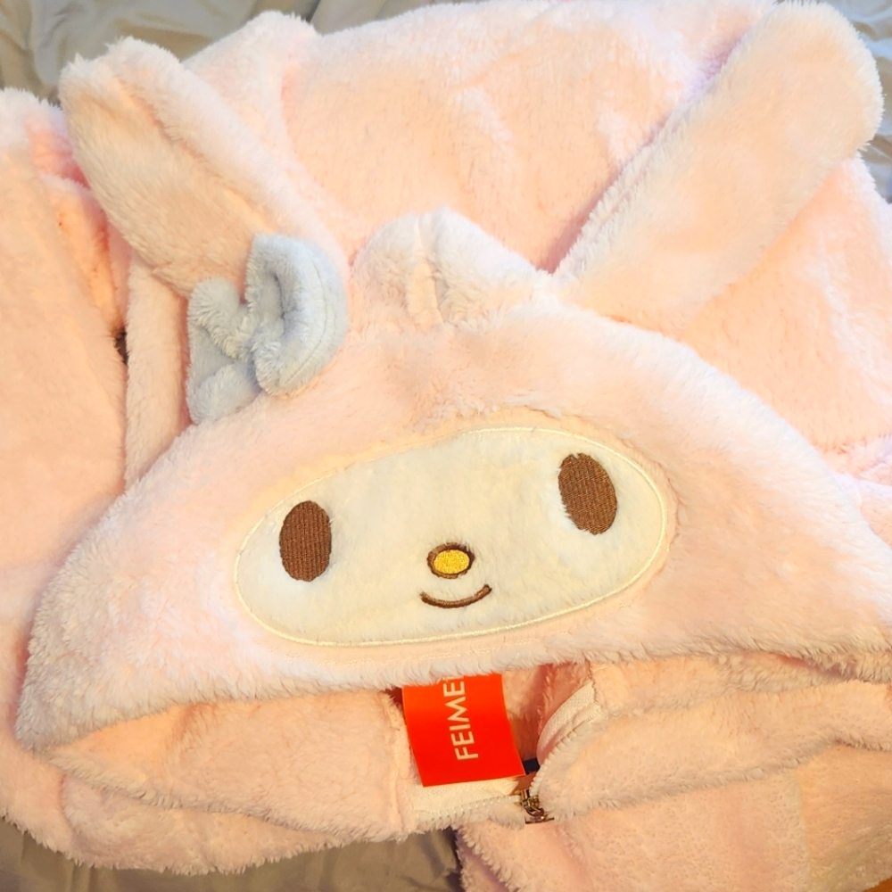 pink fuzzy sanrio my melody onesie jumpsuit